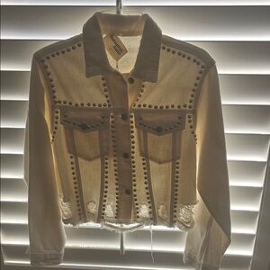 Savanna Jane Studded Beige Jean Jacket